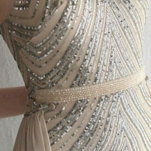 Silver,  O Neck, Sleeveless,  Detachable Skirt, Sequined Mermaid Gown - Picture 16 of 16